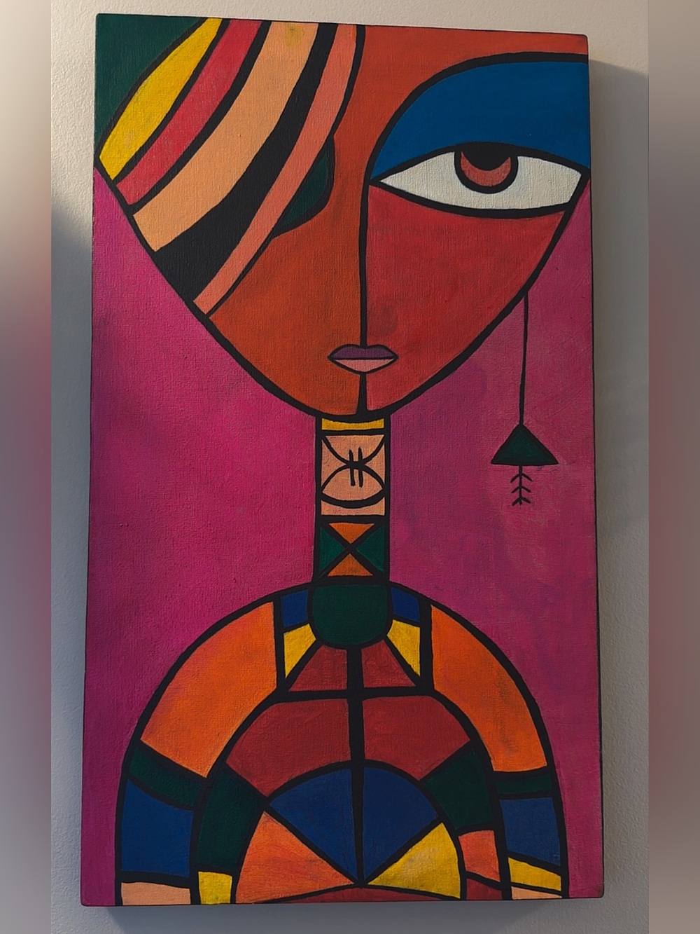 Modern Abstract Portrait Canvas in Pink with Multicolor Accents